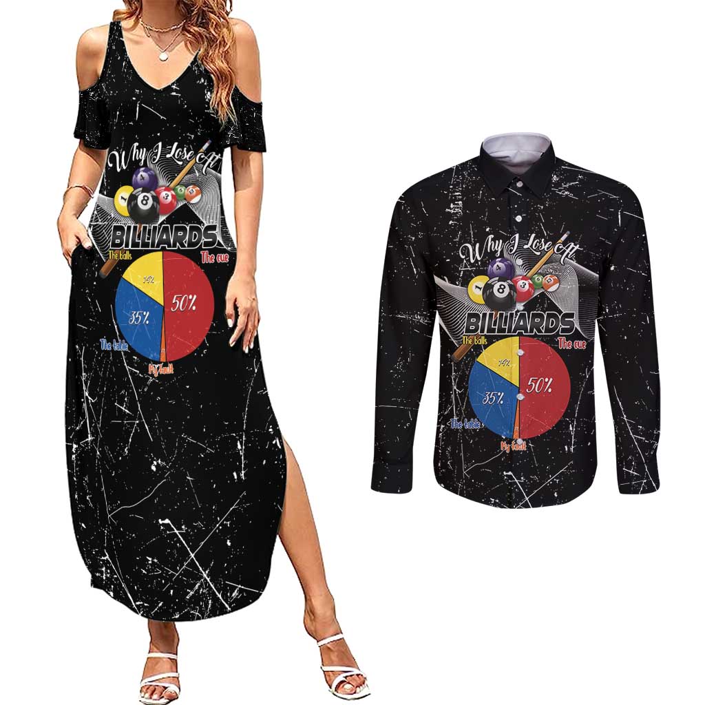 Why I Lose At Billiards Couples Matching Summer Maxi Dress and Long Sleeve Button Shirt Funny Grunge Style - Wonder Print Shop