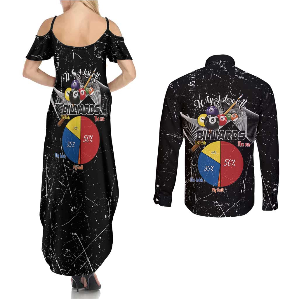 Why I Lose At Billiards Couples Matching Summer Maxi Dress and Long Sleeve Button Shirt Funny Grunge Style - Wonder Print Shop