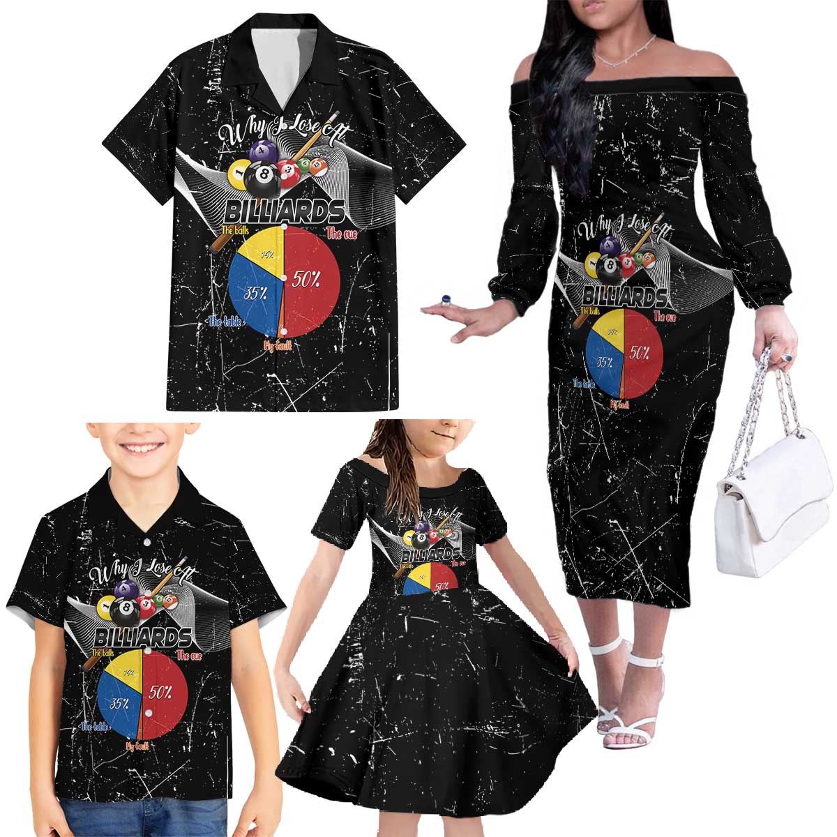 Why I Lose At Billiards Family Matching Off The Shoulder Long Sleeve Dress and Hawaiian Shirt Funny Grunge Style - Wonder Print Shop
