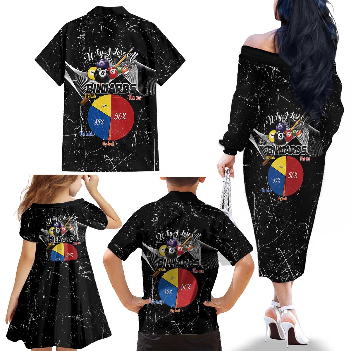 Why I Lose At Billiards Family Matching Off The Shoulder Long Sleeve Dress and Hawaiian Shirt Funny Grunge Style - Wonder Print Shop