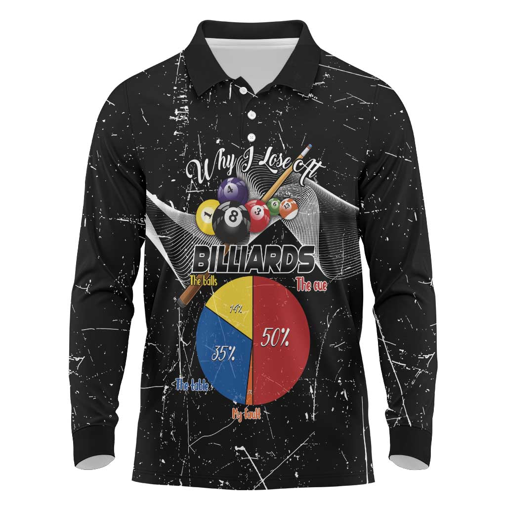 Why I Lose At Billiards Long Sleeve Polo Shirt Funny Grunge Style - Wonder Print Shop