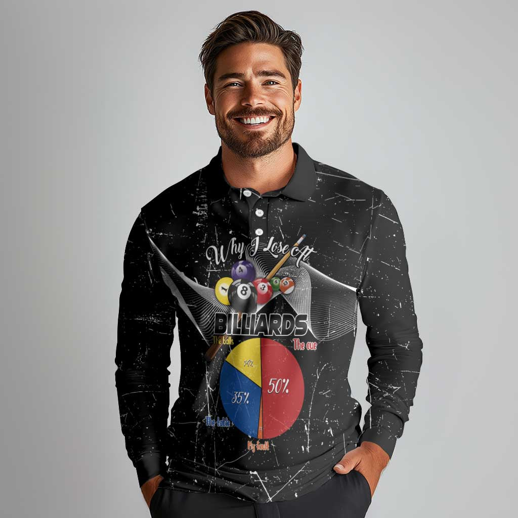 Why I Lose At Billiards Long Sleeve Polo Shirt Funny Grunge Style - Wonder Print Shop