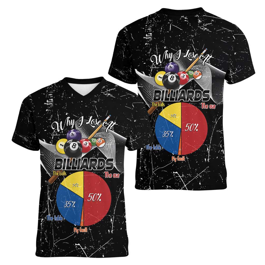 Why I Lose At Billiards Women V-Neck T-Shirt Funny Grunge Style - Wonder Print Shop