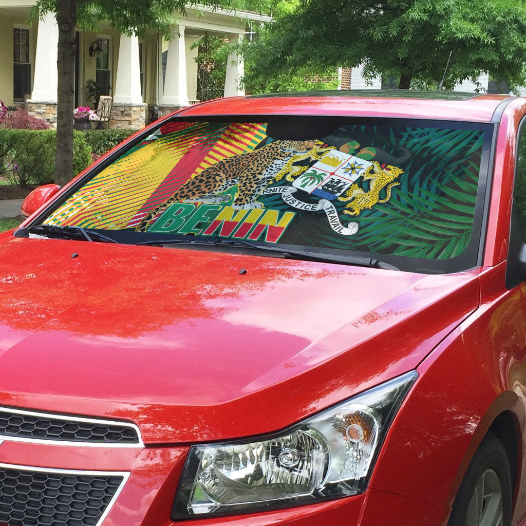 Benin Independence Day Auto Sun Shade Coat Of Arms Leopard Oil Palm Leaves