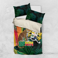 Benin Independence Day Bedding Set Coat Of Arms Leopard Oil Palm Leaves