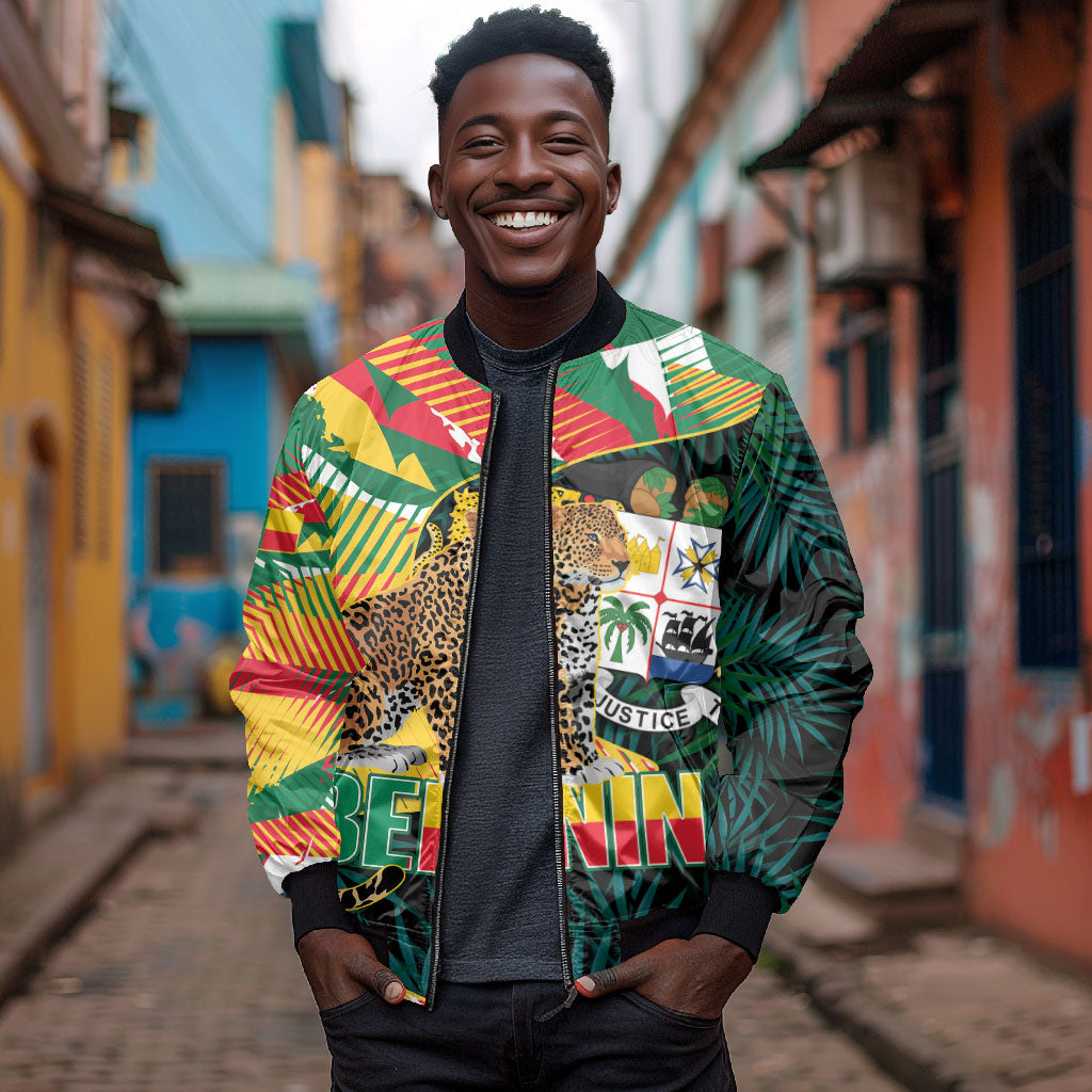 Personalized Benin Independence Day Bomber Jacket Coat Of Arms Leopard Oil Palm Leaves