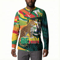 Personalized Benin Independence Day Button Sweatshirt Coat Of Arms Leopard Oil Palm Leaves