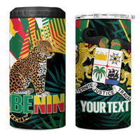 Personalized Benin Independence Day 4 in 1 Can Cooler Tumbler Coat Of Arms Leopard Oil Palm Leaves