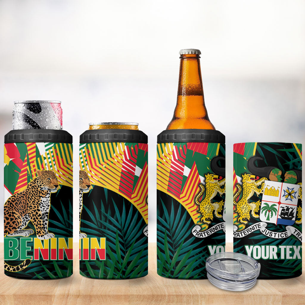 Personalized Benin Independence Day 4 in 1 Can Cooler Tumbler Coat Of Arms Leopard Oil Palm Leaves