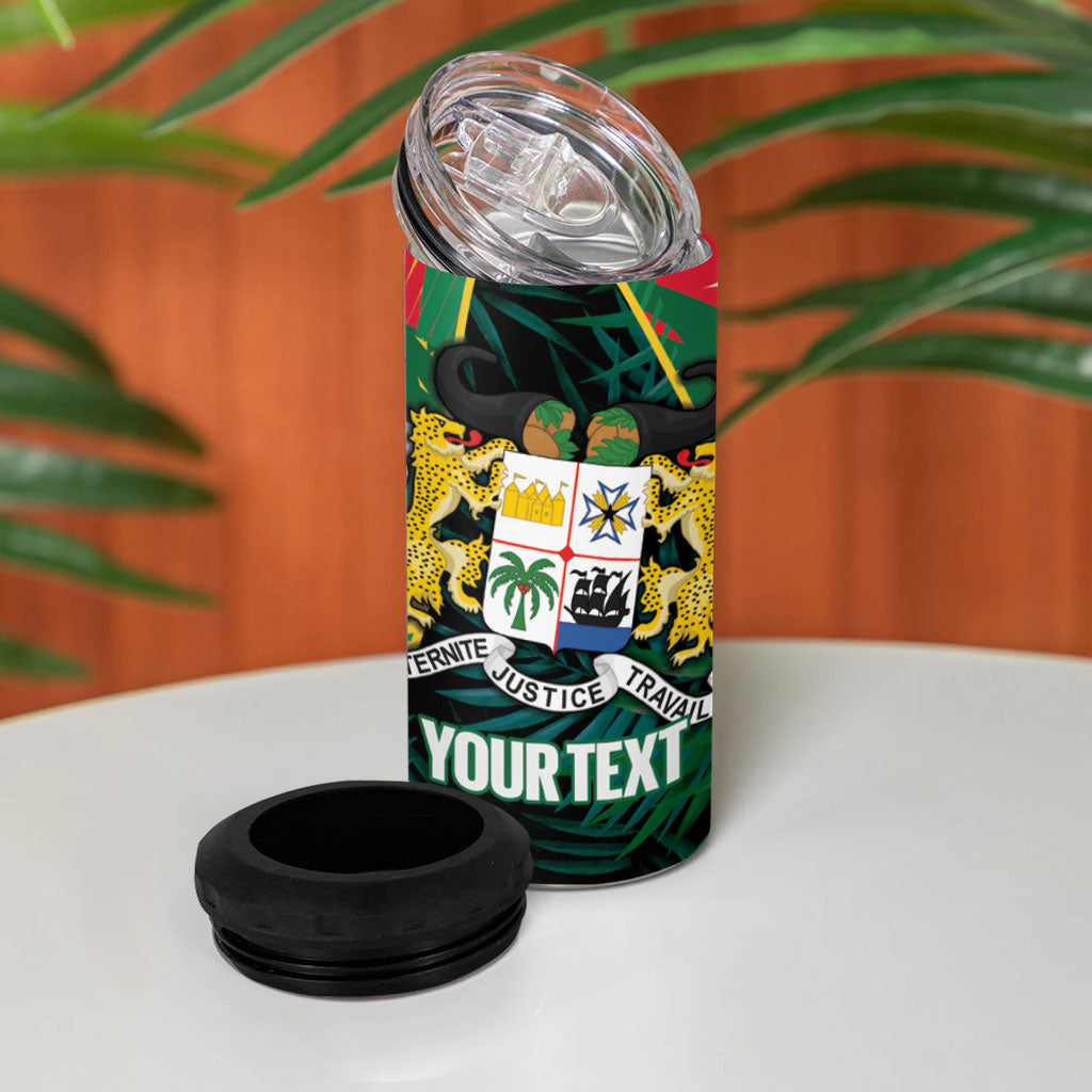 Personalized Benin Independence Day 4 in 1 Can Cooler Tumbler Coat Of Arms Leopard Oil Palm Leaves