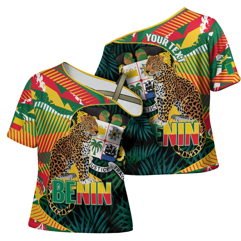 Personalized Benin Independence Day Cross Shoulder Shirt Coat Of Arms Leopard Oil Palm Leaves