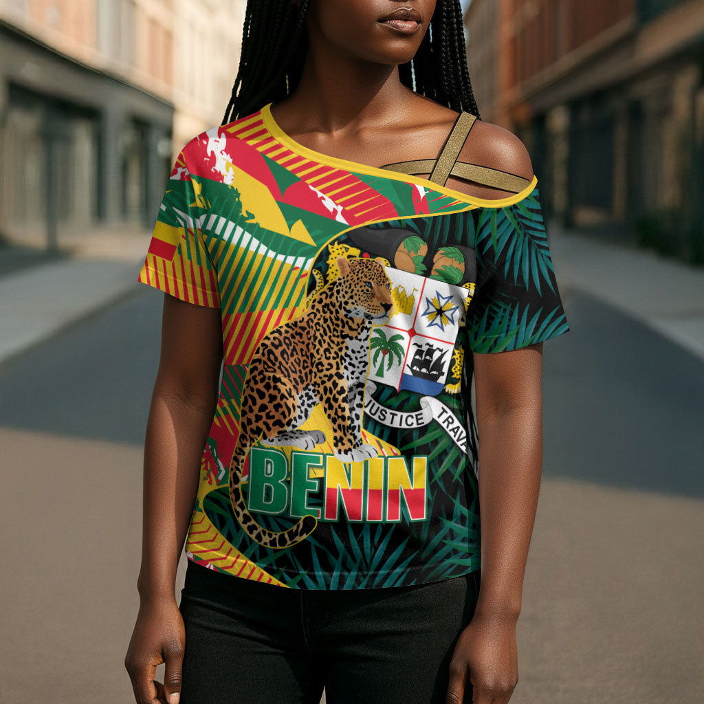 Personalized Benin Independence Day Cross Shoulder Shirt Coat Of Arms Leopard Oil Palm Leaves