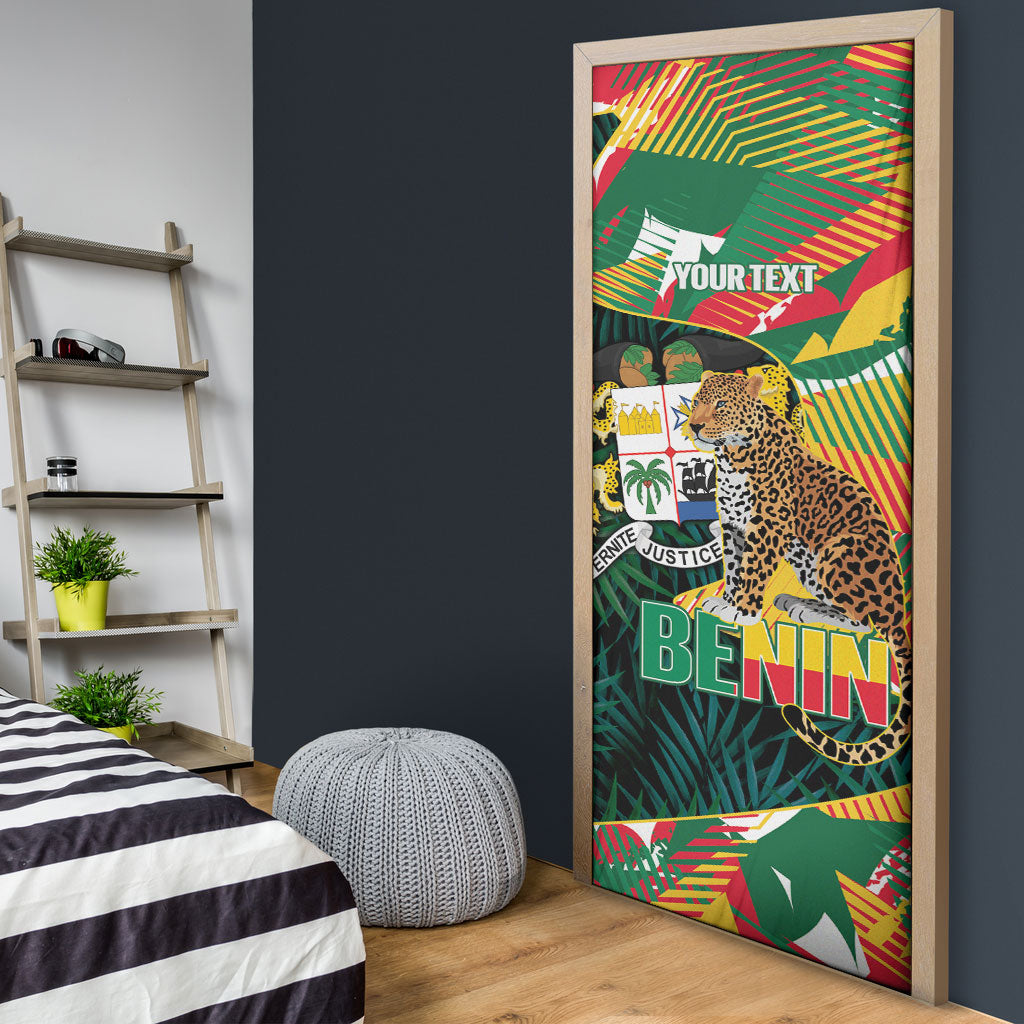 Personalized Benin Independence Day Door Cover Coat Of Arms Leopard Oil Palm Leaves