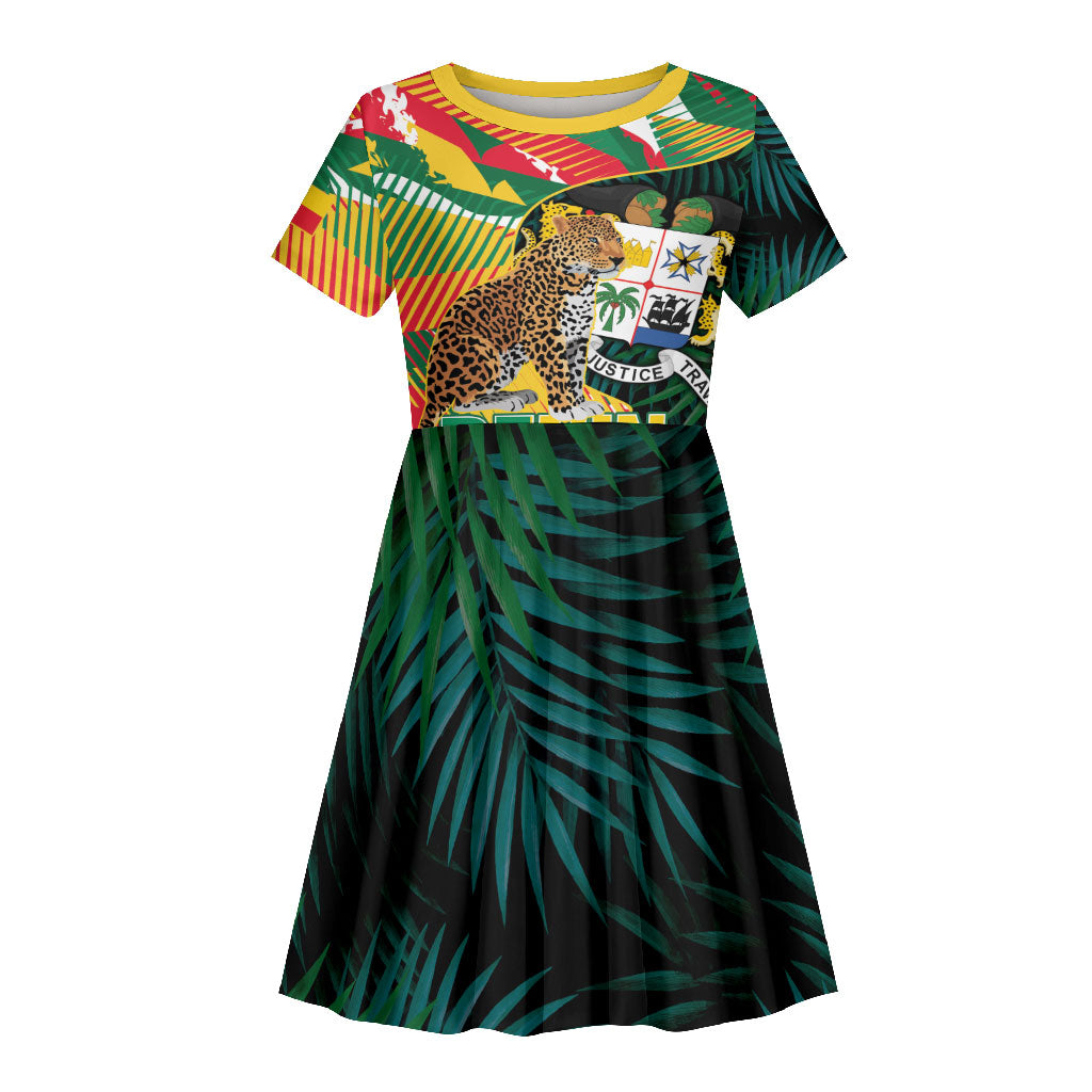 Personalized Benin Independence Day Kid Short Sleeve Dress Coat Of Arms Leopard Oil Palm Leaves