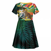 Personalized Benin Independence Day Kid Short Sleeve Dress Coat Of Arms Leopard Oil Palm Leaves