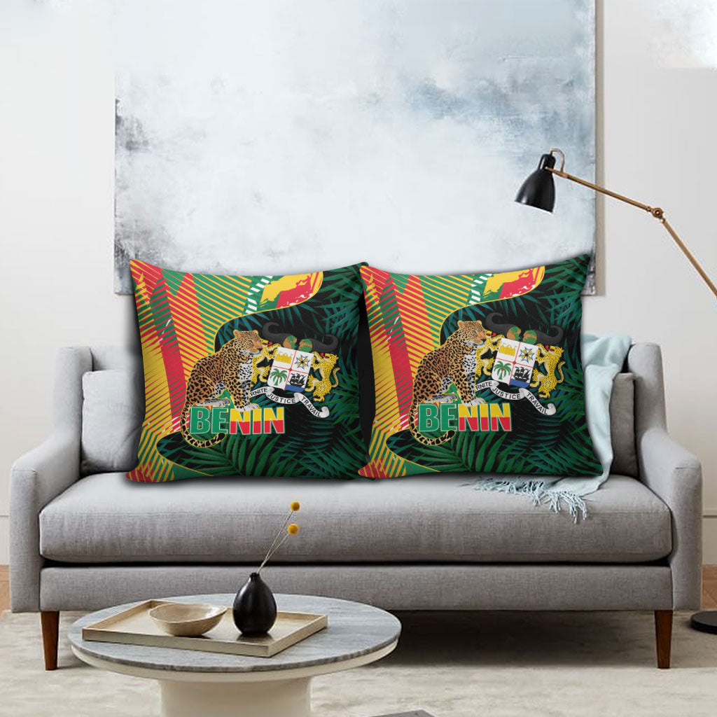 Benin Independence Day Pillow Cover Coat Of Arms Leopard Oil Palm Leaves