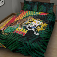 Benin Independence Day Quilt Bed Set Coat Of Arms Leopard Oil Palm Leaves