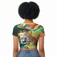 Personalized Benin Independence Day Raglan Cropped T shirt Coat Of Arms Leopard Oil Palm Leaves