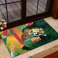 Benin Independence Day Rubber Doormat Coat Of Arms Leopard Oil Palm Leaves