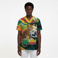 Personalized Benin Independence Day Scrub Top Coat Of Arms Leopard Oil Palm Leaves