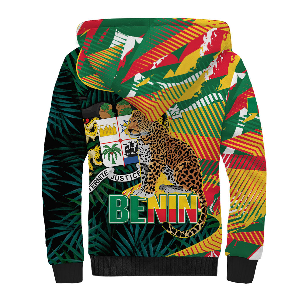 Personalized Benin Independence Day Sherpa Hoodie Coat Of Arms Leopard Oil Palm Leaves