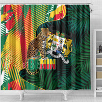 Benin Independence Day Shower Curtain Coat Of Arms Leopard Oil Palm Leaves