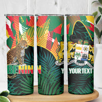 Personalized Benin Independence Day Skinny Tumbler Coat Of Arms Leopard Oil Palm Leaves