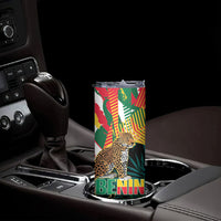 Personalized Benin Independence Day Skinny Tumbler Coat Of Arms Leopard Oil Palm Leaves