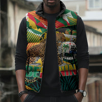 Personalized Benin Independence Day Sleeveless Puffer Jacket Coat Of Arms Leopard Oil Palm Leaves
