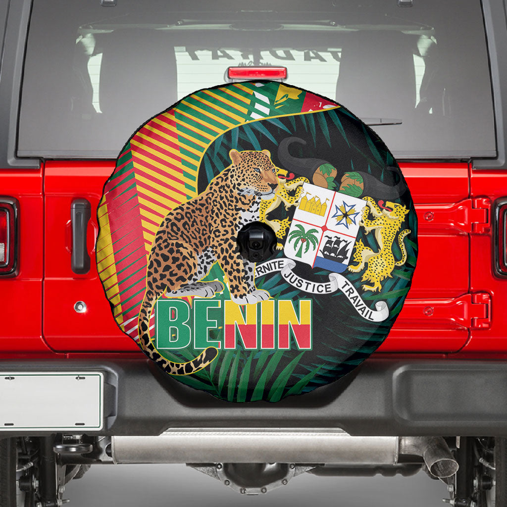 Benin Independence Day Spare Tire Cover Coat Of Arms Leopard Oil Palm Leaves