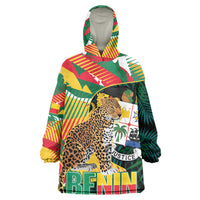Personalized Benin Independence Day Wearable Blanket Hoodie Coat Of Arms Leopard Oil Palm Leaves