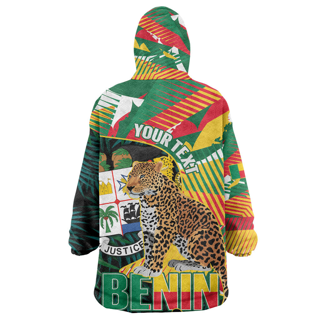 Personalized Benin Independence Day Wearable Blanket Hoodie Coat Of Arms Leopard Oil Palm Leaves