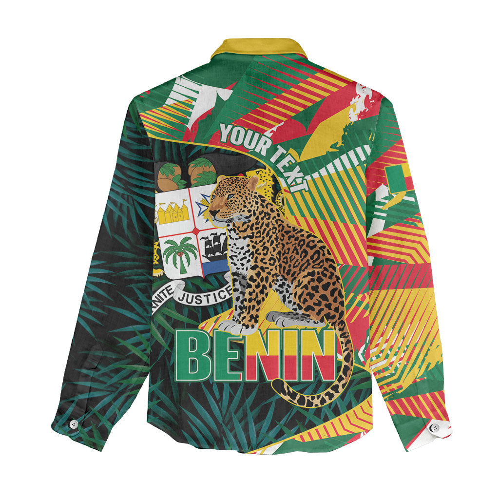 Personalized Benin Independence Day Women Casual Shirt Coat Of Arms Leopard Oil Palm Leaves
