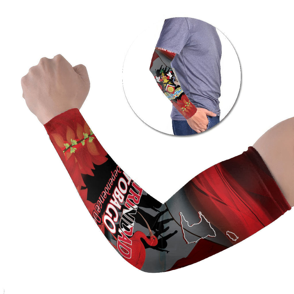 Personalized Trinidad and Tobago Independence Day Arm Sleeves Scarlet Ibis And Chaconia Flowers