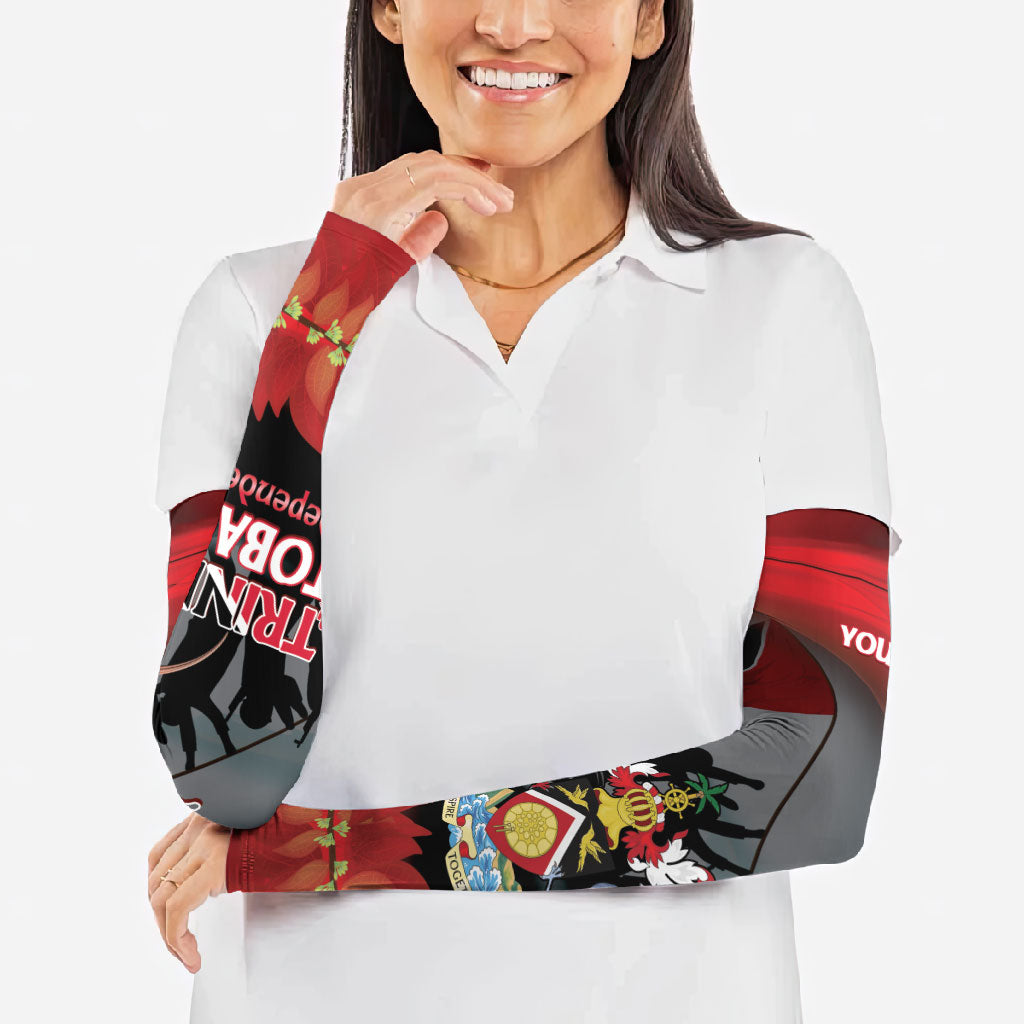 Personalized Trinidad and Tobago Independence Day Arm Sleeves Scarlet Ibis And Chaconia Flowers