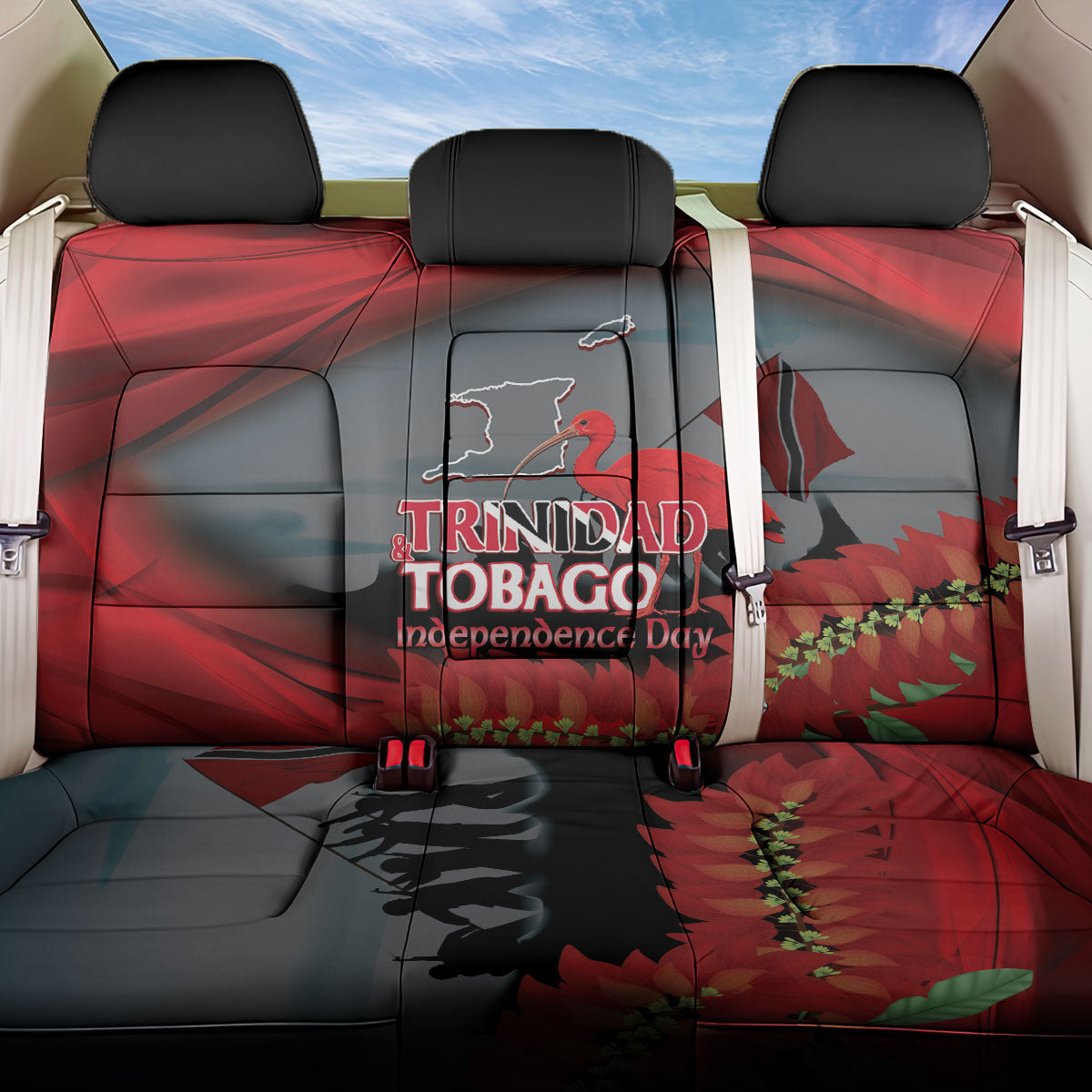 Trinidad and Tobago Independence Day Back Car Seat Cover Scarlet Ibis And Chaconia Flowers
