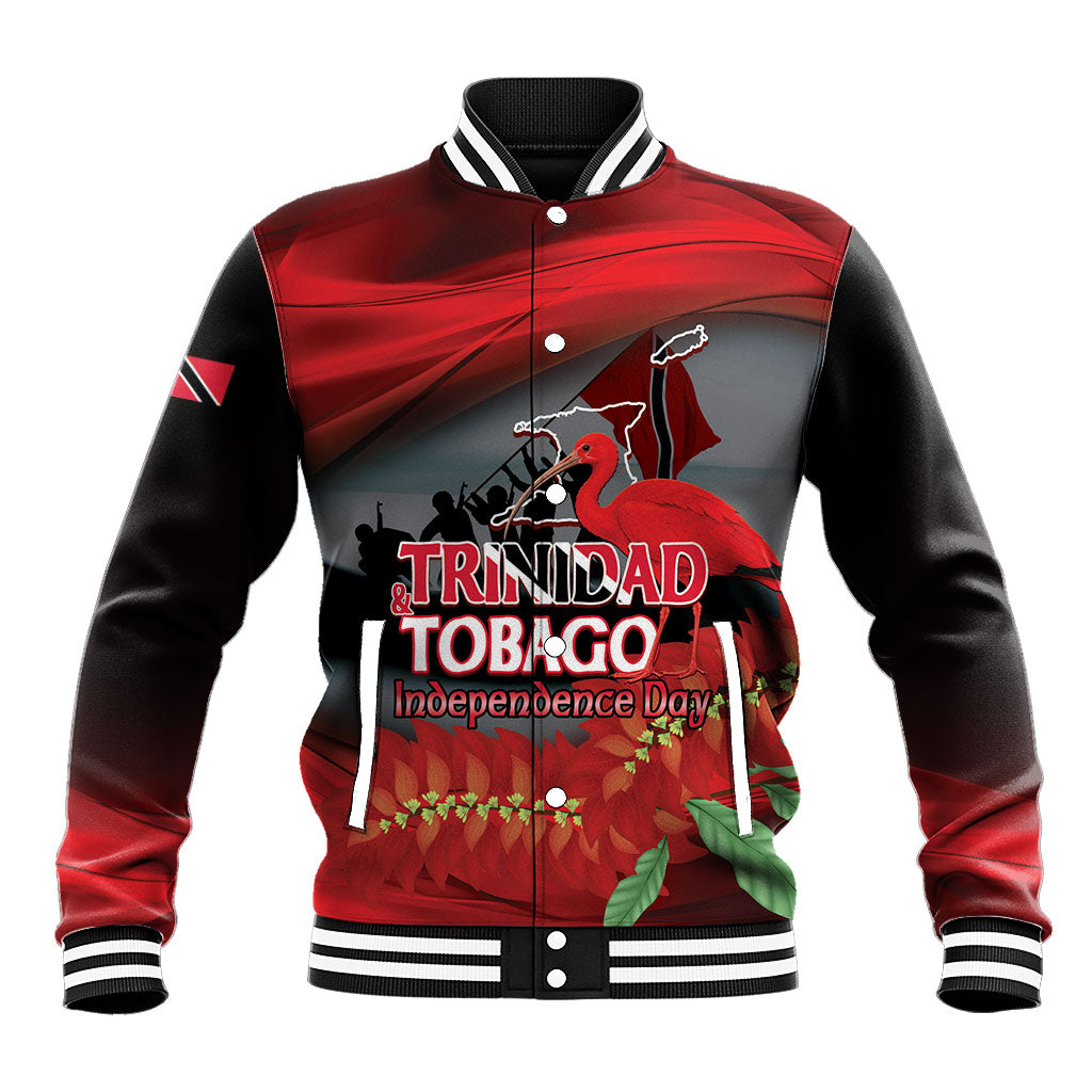 Personalized Trinidad and Tobago Independence Day Baseball Jacket Scarlet Ibis And Chaconia Flowers