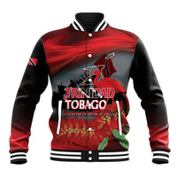 Personalized Trinidad and Tobago Independence Day Baseball Jacket Scarlet Ibis And Chaconia Flowers