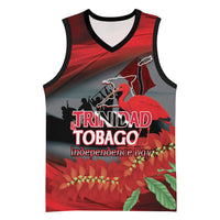 Personalized Trinidad and Tobago Independence Day Basketball Jersey Scarlet Ibis And Chaconia Flowers