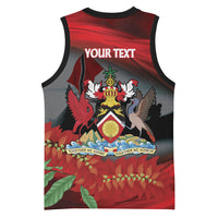 Personalized Trinidad and Tobago Independence Day Basketball Jersey Scarlet Ibis And Chaconia Flowers