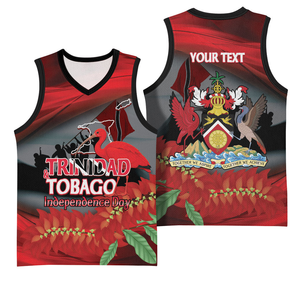 Personalized Trinidad and Tobago Independence Day Basketball Jersey Scarlet Ibis And Chaconia Flowers