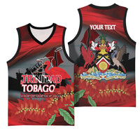 Personalized Trinidad and Tobago Independence Day Basketball Jersey Scarlet Ibis And Chaconia Flowers