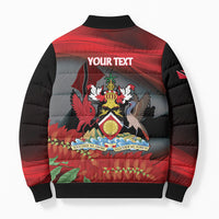 Personalized Trinidad and Tobago Independence Day Bomber Puffer Jacket Scarlet Ibis And Chaconia Flowers