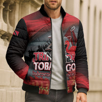 Personalized Trinidad and Tobago Independence Day Bomber Puffer Jacket Scarlet Ibis And Chaconia Flowers