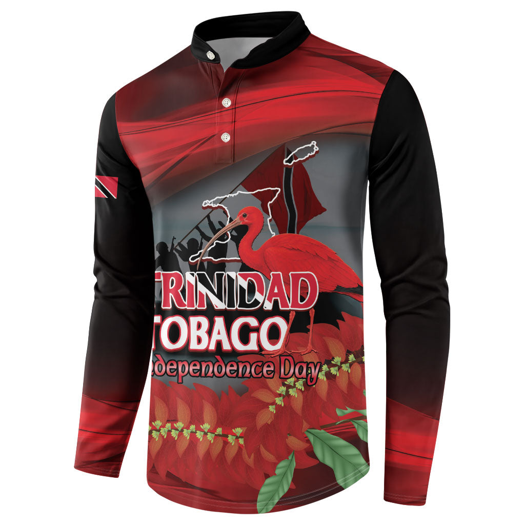 Personalized Trinidad and Tobago Independence Day Button Sweatshirt Scarlet Ibis And Chaconia Flowers
