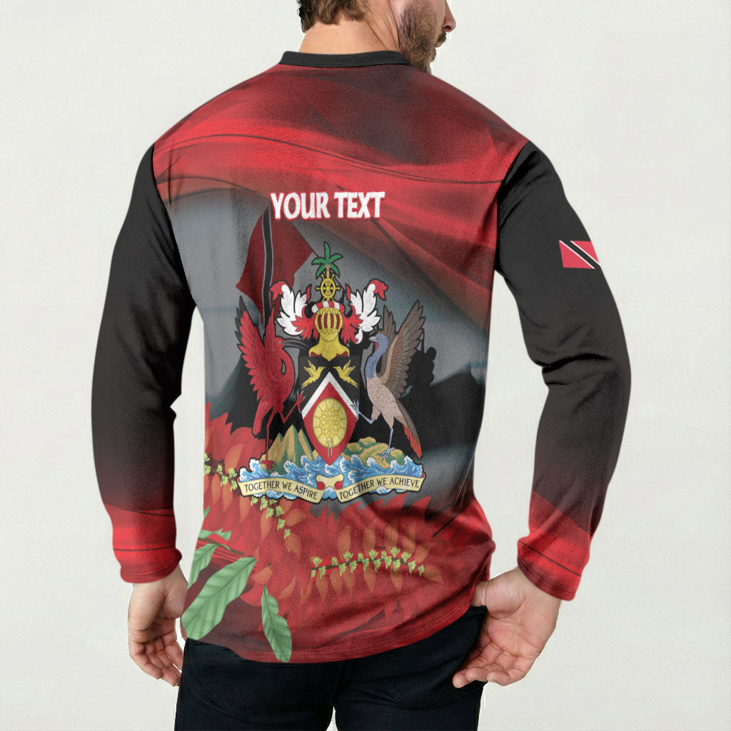 Personalized Trinidad and Tobago Independence Day Button Sweatshirt Scarlet Ibis And Chaconia Flowers