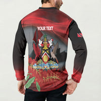 Personalized Trinidad and Tobago Independence Day Button Sweatshirt Scarlet Ibis And Chaconia Flowers