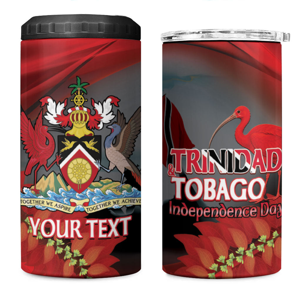 Personalized Trinidad and Tobago Independence Day 4 in 1 Can Cooler Tumbler Scarlet Ibis And Chaconia Flowers