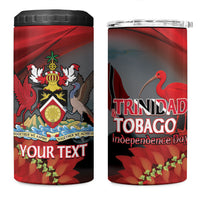Personalized Trinidad and Tobago Independence Day 4 in 1 Can Cooler Tumbler Scarlet Ibis And Chaconia Flowers