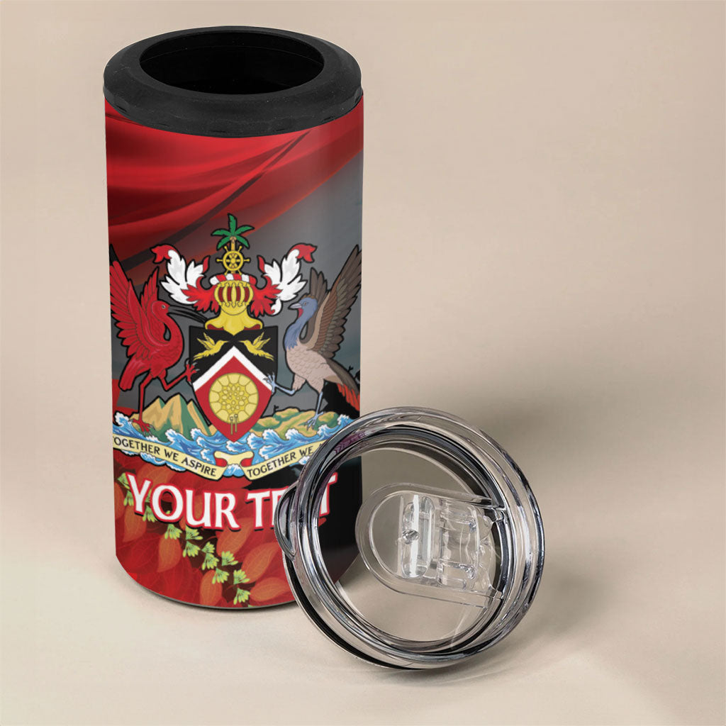 Personalized Trinidad and Tobago Independence Day 4 in 1 Can Cooler Tumbler Scarlet Ibis And Chaconia Flowers